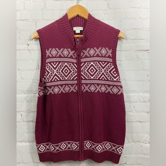 Christopher Banks Vest Women Size XL Sweater Burgundy Cardigan Zip - Picture 1 of 3